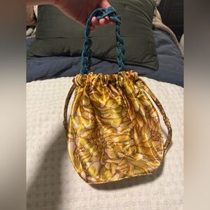 Kika Vargas for Target Vibrant Floral Yellow Shoulder Bag with Teal Handle